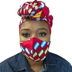 African Cotton Ankara Headwrap and Face Mask Set